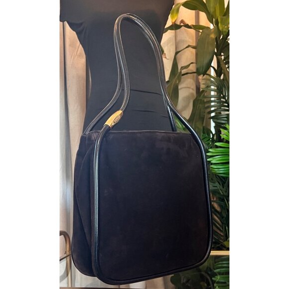 Gucci Black & Brown Suede Shoulder Bag With Leather Trim & Double Handles - Picture 1 of 12